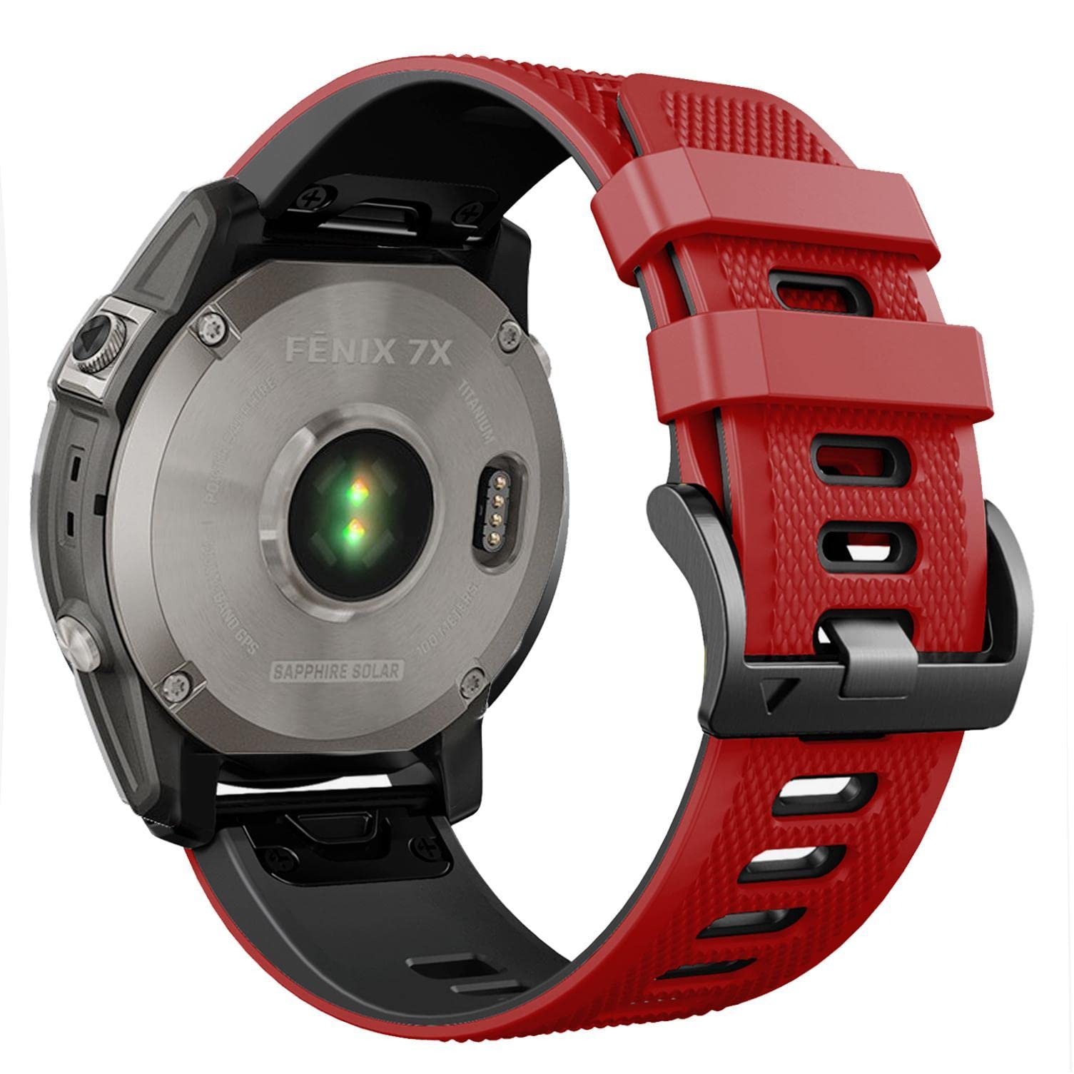 ahayo Silicone Watch Strap for Garmin Fenix 7X / Fenix 6X / Fenix 5X / Enduro, Quick Fit 26mm Soft Breathable Sport Waterproof Wristband for Garmin Tactix Delta/Descent Mk2i (Red Black)
