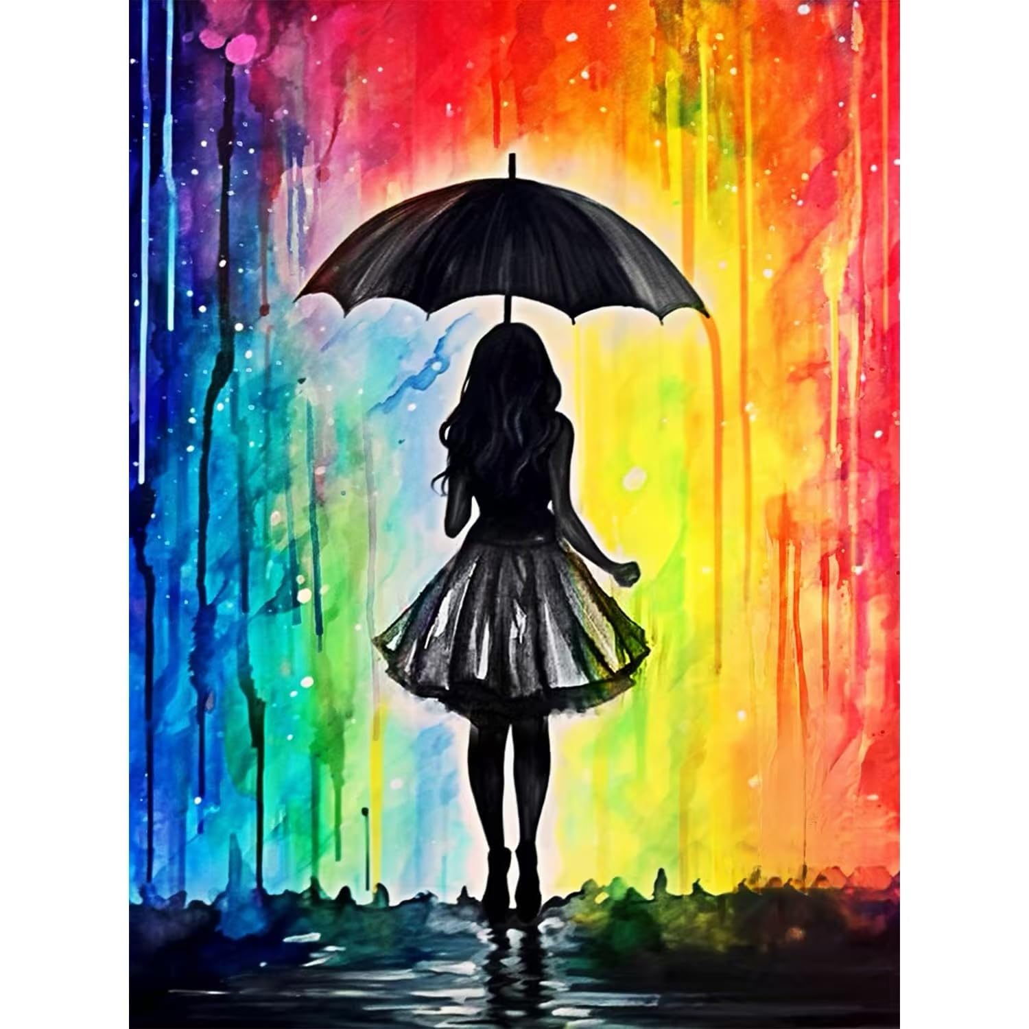 ZYJBD 5D Diamond Painting Kit, Colourful Girls with Umbrella, Rainbow Motif, 30% More Square Stones, Waterproof Canvas, 30cm x 40cm, Adults & Kids