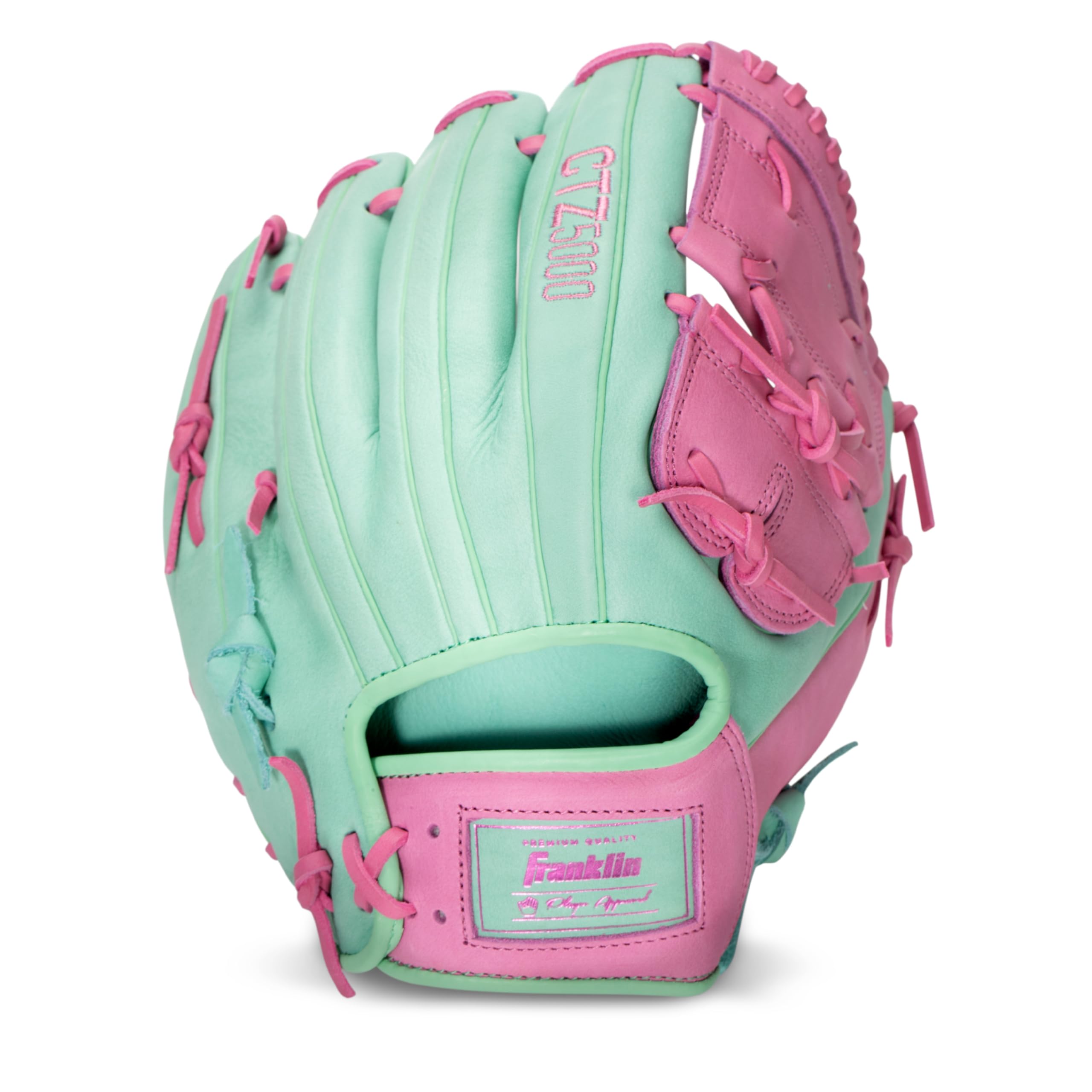 Franklin Sports CTZ5000 Baseball Fielding Glove - Men's Adult + Youth Baseball Mitt - Deep Mint/Pink Cowhide Leather Glove - 12.0" Basket Web for Infielders + Pitchers Image