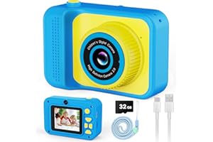 ABERLLS Kids Camera Toy for Age 3-8 Boys Girls, Birthday for Toddler3 4 5 6 7 8 Years Old, Children Selfie Digital Video Cameras with Protective Silicone Cover, 32GB SD Card, HD 1080p (Blue)