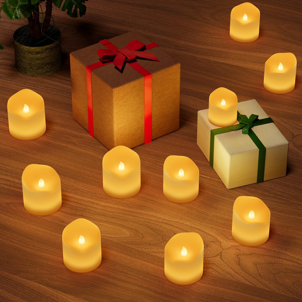 Ddomijoy 24pcs Flickering Flames Flickering Warm White LED Candles Battery Candles Warm White Tea Light Wave Unscented Safe for Bon Festival Halloween Christmas Party Wedding Birthday Room Indoor