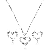 Teppdfann Silver Heart Jewelry Set for Women - Matching Heart Necklace and Earrings Set with Zircon Accents, Love Jewelry Sets for Christmas, Anniversary, Valentine's Day Gifts