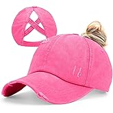 Epsoco Womens Criss Cross Ponytail Baseball Cap Distressed Ponytail Hat High Messy Bun Trucker Ponycap for Outdoor Sports