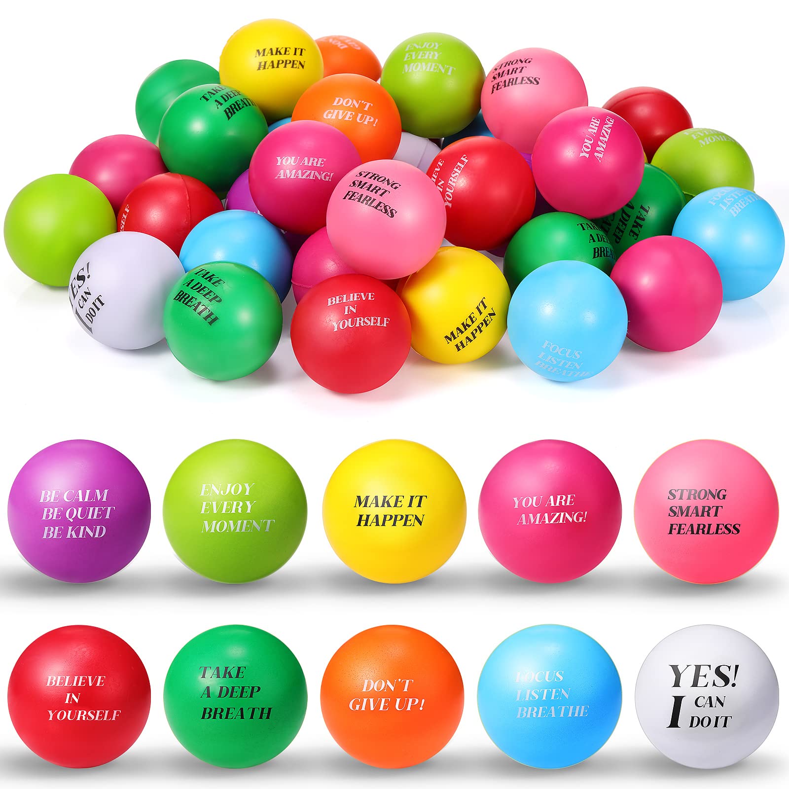 Photo 1 of Sotiff 100 Pieces Motivational Stress Balls Colorful Foam Inspirational Relief Quotes Stress Balls Pack Employee Appreciation Gift for Relief Encouraging(One Size)