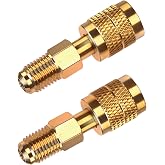 2-Pack R32 R454B Refrigerant Brass Adapter, 1/4" Female to Male Reverse Thread, Low Loss HVAC Quick Connect Fittings for R-32/R-454B Tanks &amp; Mini Split Systems