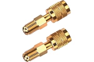 STITOKG 2-Pack R32 R454B Refrigerant Brass Adapter, 1/4" Female to Male Reverse Thread, Low Loss HVAC Quick Connect Fittings for R-32/R-454B Tanks & Mini Split Systems