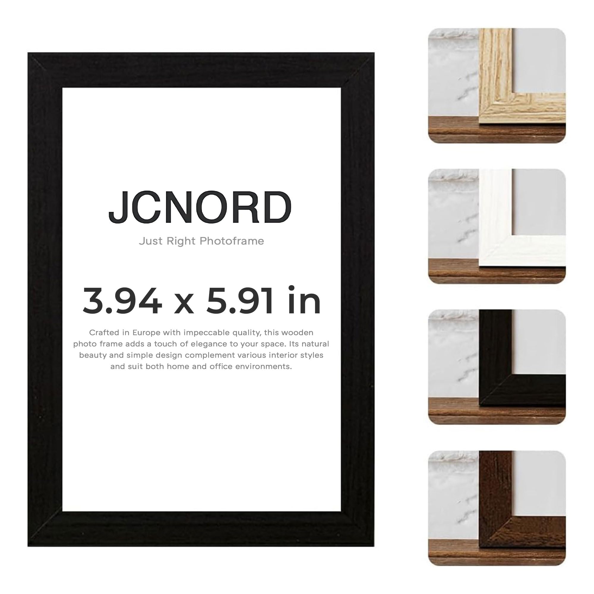JCNORD Black MDF Wooden Picture Frame 6x4 inches (10x15 cm) with Shatterproof Acrylic Glass | Modern Photo Frame for Walls and Tables