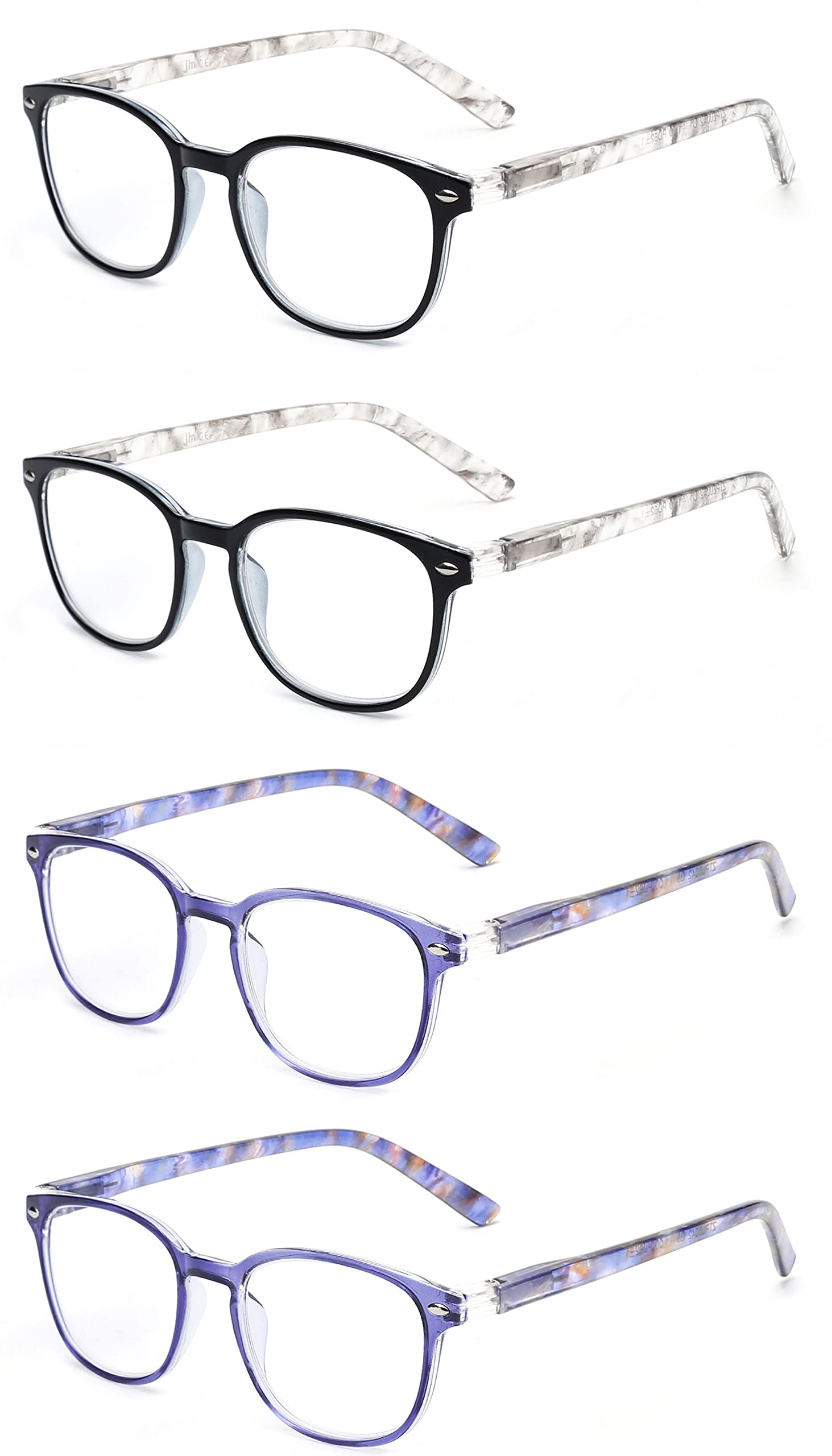JM Reading Glasses Women with Spring Hinge 4 Pack, Lightweight Quality Vintage Readers Colorful Square Glasses for Ladies +1.0 Magnifying — image 1