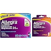 Allegra Adult 24-Hour Allergy Relief Gelcaps, Non-Drowsy Indoor and Outdoor Allergy Medicine, 180 mg Fexofenadine HCI Antihistamine Pill, 60 Count Plus 1 Count Travel Pack