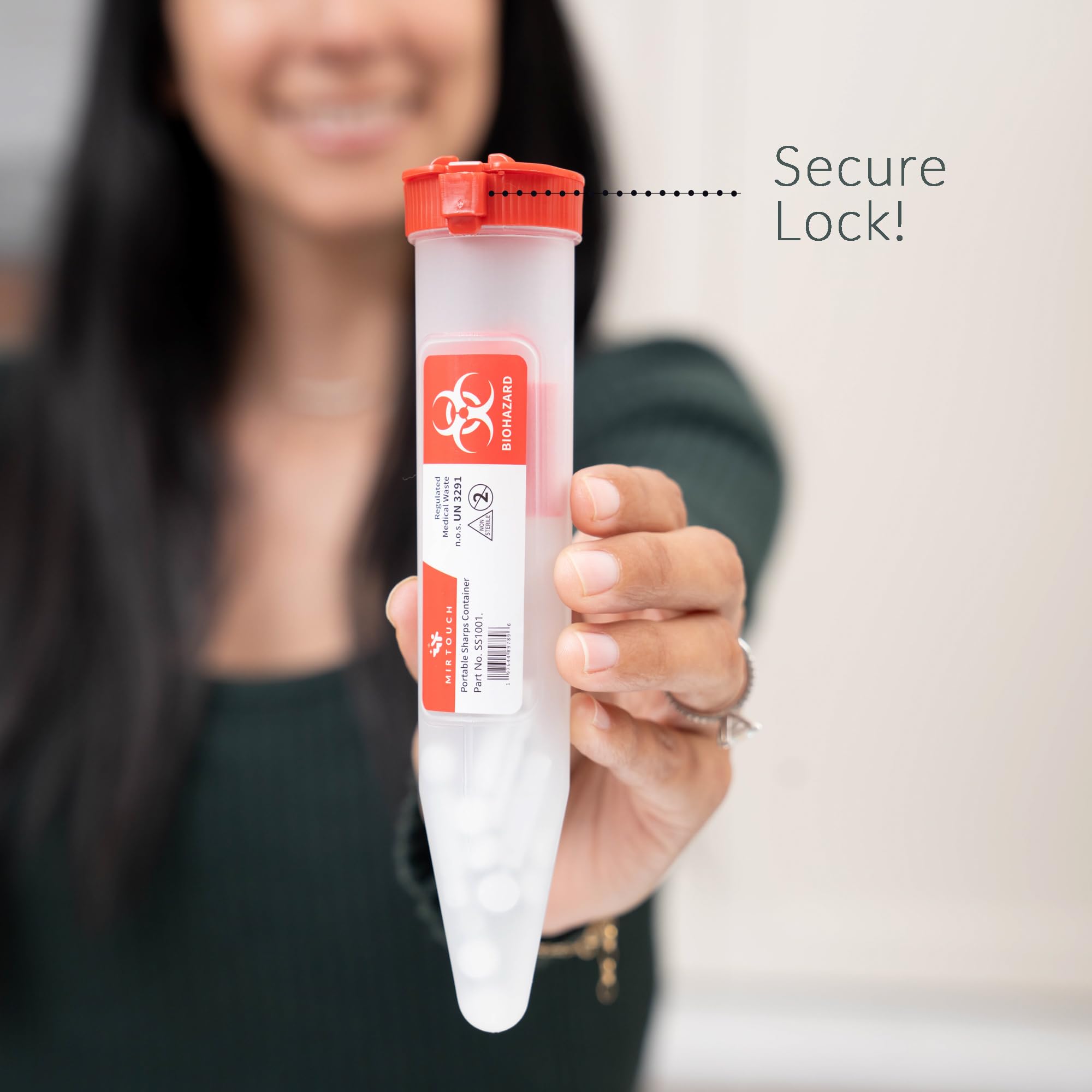 Single Use Travel Sharps Container - Transportable Sharp Containers for Needles, Syringes - Portable Small Sharps Container with Locking Lid - Puncture Resistant Needle Disposal Containers