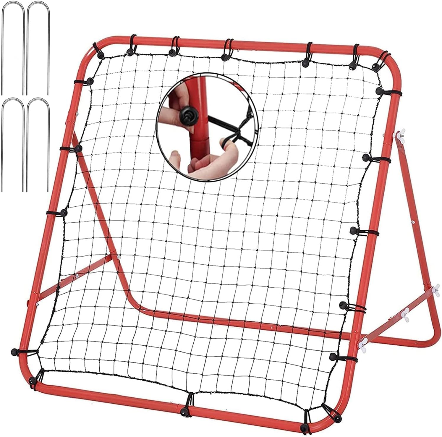 Adjustable Football Rebound Net 62x62cm Dual-Angle Soccer Trainer with Steel Frame | Portable Folding Rebounder for Passing & Shooting Practice | Outdoor Sports Equipment Child Youth (Red, 62x62x50)