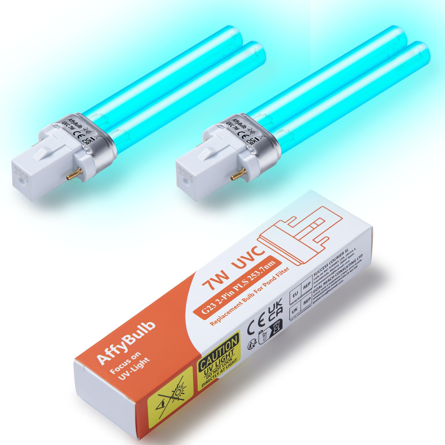 AffyBulb 2 * 7W G23 PLS Replacement UV Bulb,for Pond UVC Filters Machine or Clarifiers