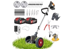 XABCHUI Electric Weed Wacker Eater Battery Powered, 21V Cordless Weed Trimmer with 5Types Blades & 2 Battery & Charger, Lightweight Stringless Grass Trimmer/Brush Cutter/Lawn Edger with Wheels for Yard Garden
