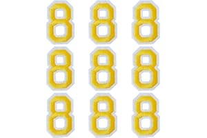 GUYI GYGYL Iron on Number Patches, 9Pcs of 2 Inch Yellow Number "8" Patches, Embroidered Number Patch for Clothes, Dress, Hat, Socks, Jeans, DIY Accessories