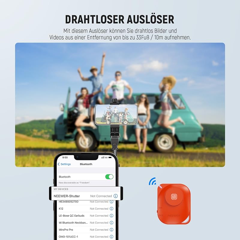 Basic Handy Stativ für iPhone Kamera mit Fernbedienung und Handyhalterung, 66" Metall Selfie Stick, Reise Vlog Smartphone Stativ, tragbare Kamera Mobile Tripod für Videoaufnahmen Filmen, TS03
