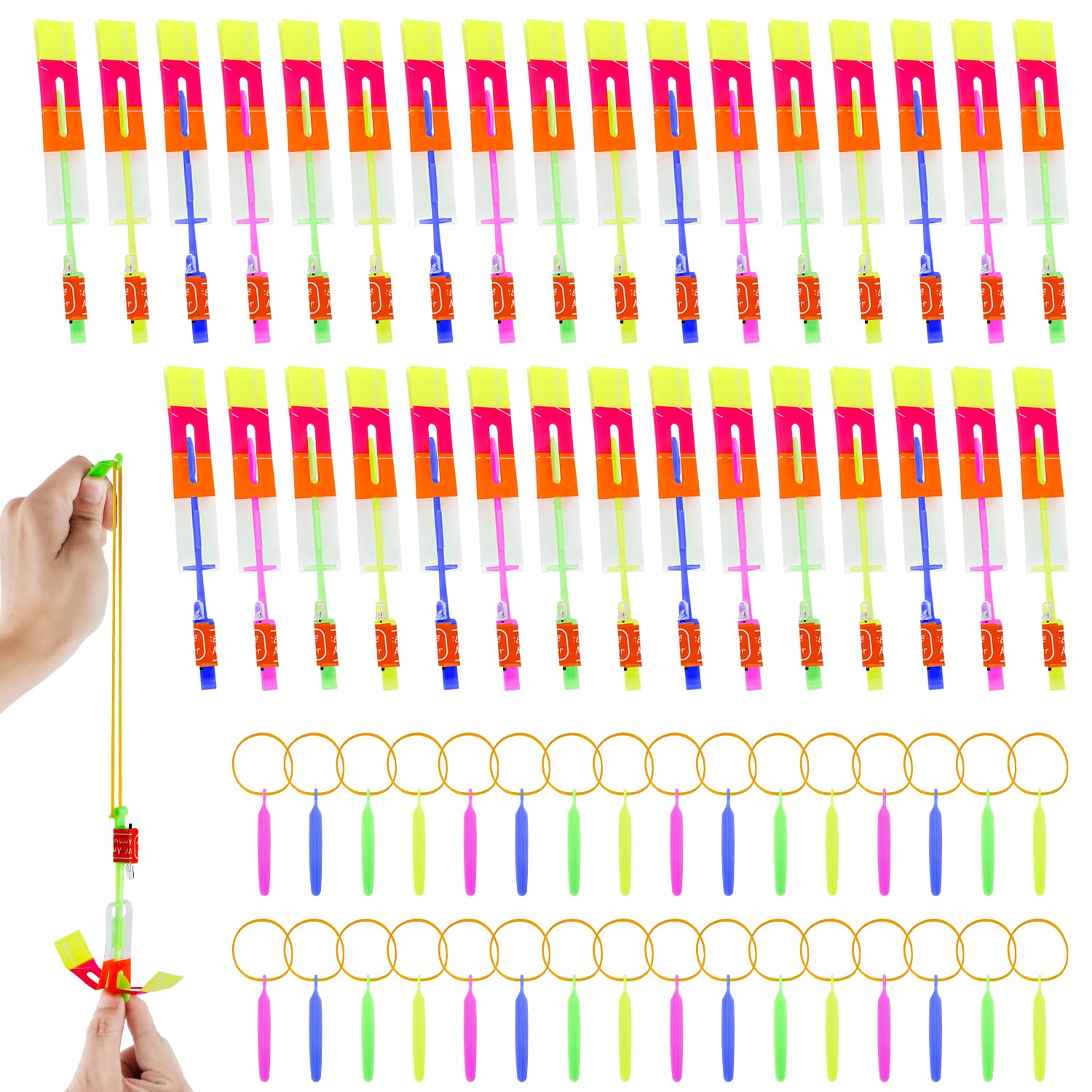 24 Set Led Arrow Helicopter Slingshot Flying toy, Flying Light up Night Toys Spin Copter Led Catapult Flying Toy Shooters Flying Light up Toy for Outdoor Game Party Favors