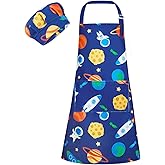 MHJY Kids Apron and Chef Hat for Boys Dinosaur Adjustable Child Aprons with Pockets for Cooking Baking Painting 3-12 Years