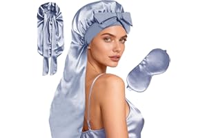 Womens 2Pcs Silk Satin Bonnet Long Hair Bonnets For Sleeping Silky Bonnet With Eye Mask Braids Curly Hairs Sleep Cap