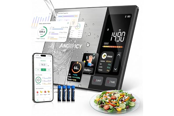 Angryicy Food Scale with Calorie Counter App, Smart Digital Kitchen Scale for Calories & 24 Nutrients, Stainless Food Weight