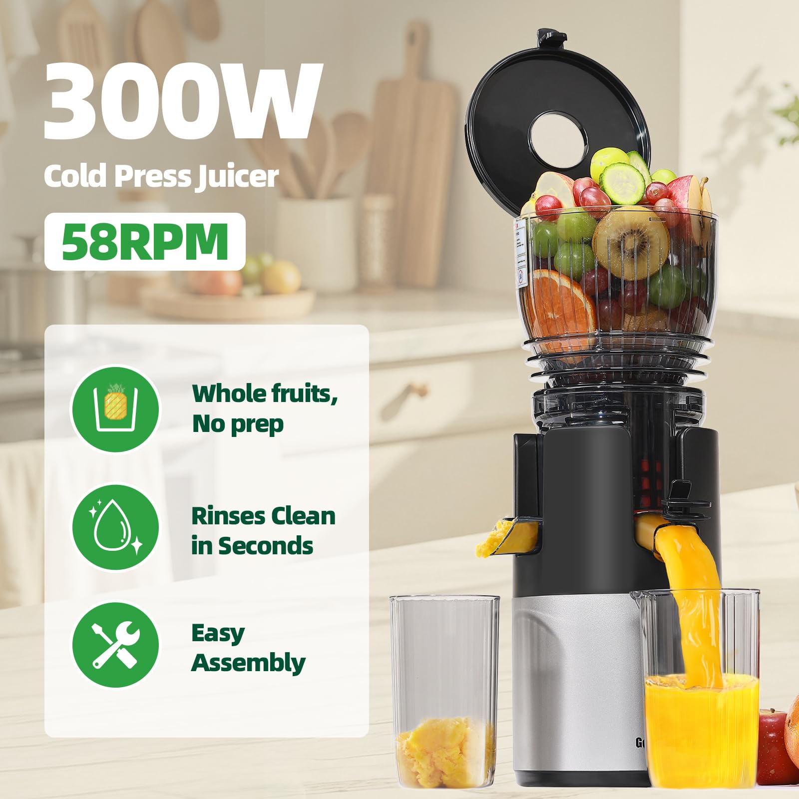 Godspeeds® Cold Press Juicer Machine, Slow Juicer with 5.8