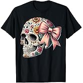 Floral Sugar Skull Graphic Girls Women Sugar Skull Flower T-Shirt