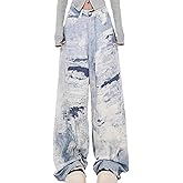XIALIJU Women's Fashionable Casual Pants American y2k Loose Retro Blue and White tie dye Slim Straight Leg Jeans