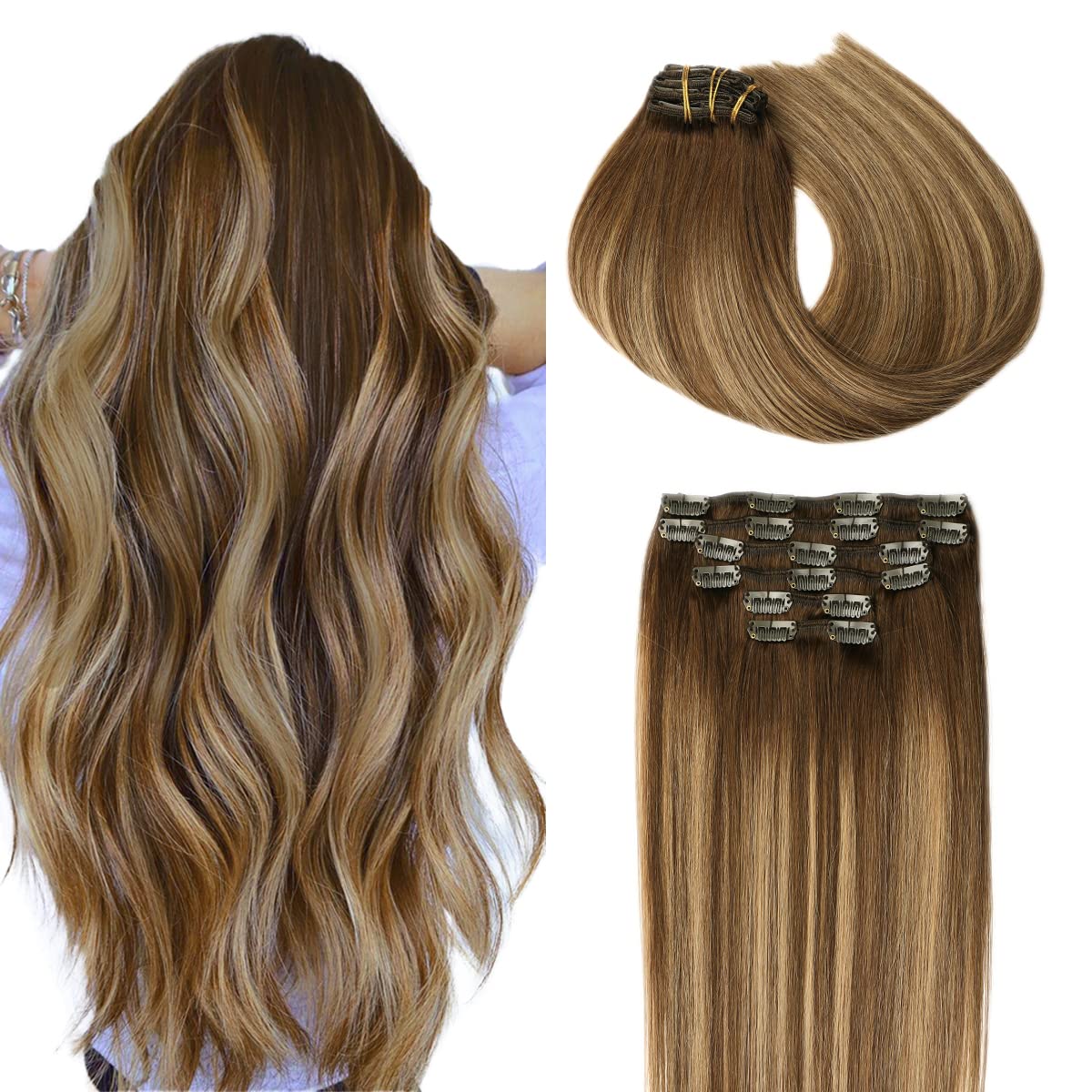SURNEL Clip in Hair Extensions Chocolate Brown to