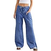 Cicy Bell Womens Wide Leg Jeans Vintage Mid Rise Baggy Boyfriend Belted Denim Pants with Pockets