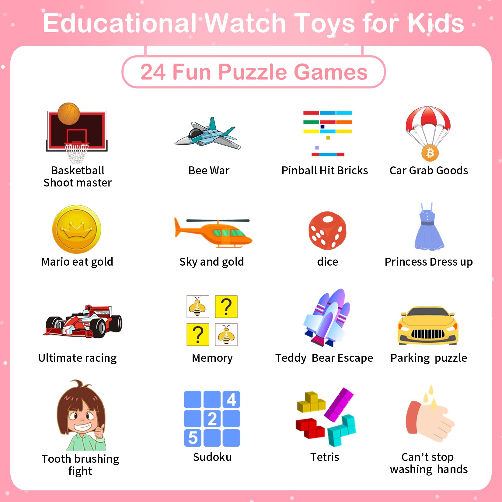 Phyulls Kids Smart Watch Gift for Girls Age 4-12, Smart Watch for Kids with 39 Games HD Touch Screen Watches Camera Video Music Pedometer Flashlight Educational Toys Birthday Gifts for Girls