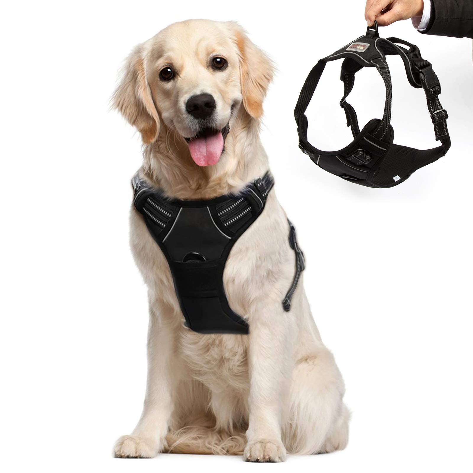 Dog Harness No Pull Front Clip Adjustable Large Pet Vest Harness with Buckle Reflective Breathable Soft Padded Dog Chest Strap for Outdoor Walking Training (XL, Black)