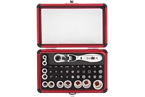 SUNEX TOOLS 9732 44Pc 1/4" Dr Mini Dual Flex Head RATCHET W Socket & Bit Set