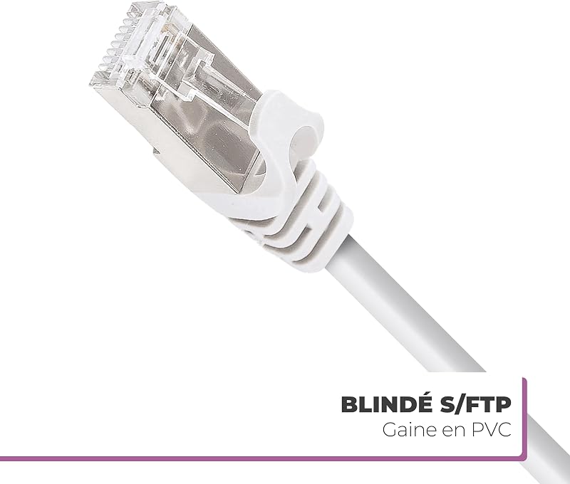 Câble Ethernet Cat 7, 20M, RJ45 Réseau 10Gbps 600MHz, Blindé S/FTP, Cordon Internet Très Haut Débit, Compatible avec PC Modem Routeur TV Box Xbox Switch PS5 PS4 Gaming, 560359