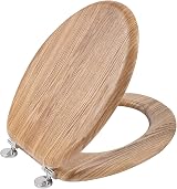 Angel Shield Antibacterial Wooden Toilet Seat Solid Oak Adjustable Hinges