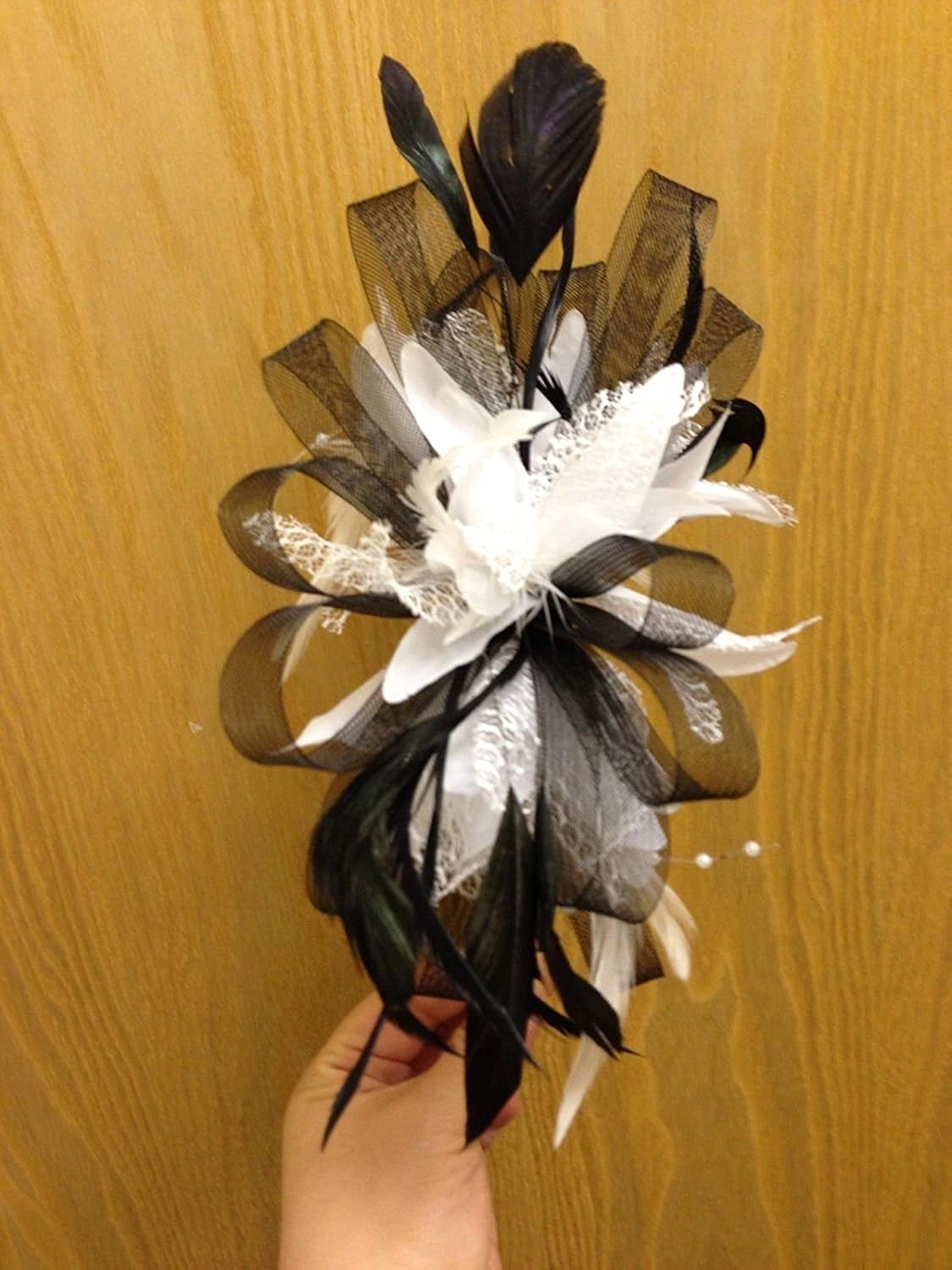 Large Black And White Fascinator On Headband Big Large Wedding Ascot Races Womens - Image 4