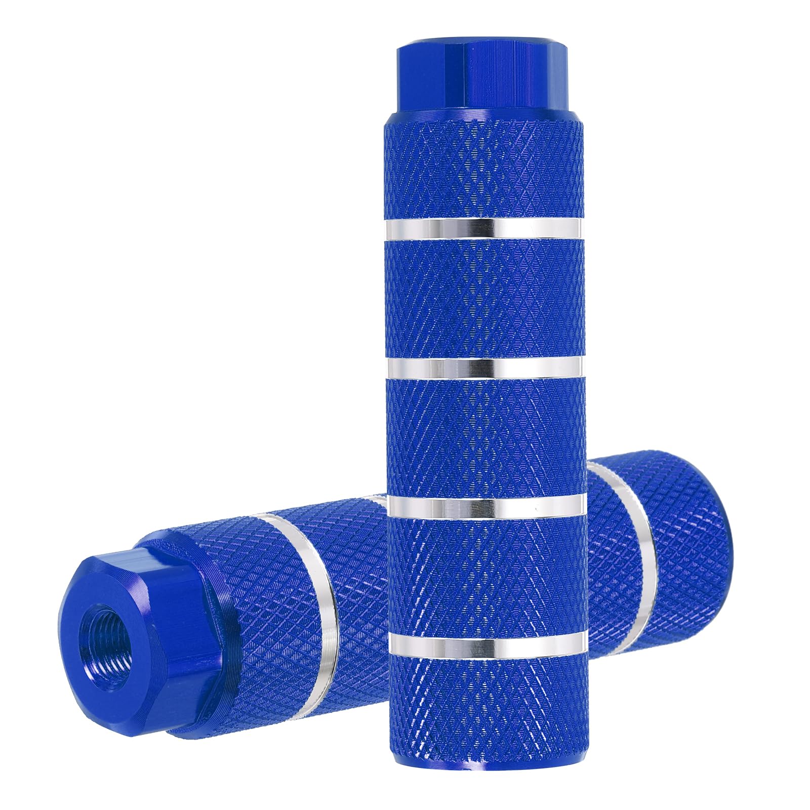 PATIKIL Aluminum Alloy Stripe Bike Pegs Fit 3/8 inch Axles, 2 Pack Anti-Skid lead Foot Bicycle Pegs Back Seat Stands for BMX Mountain Bike Cycling Rear Stunt Pegs, Blue
