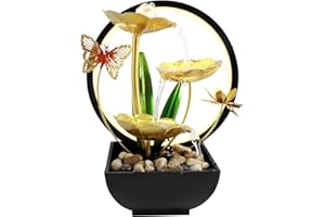 Tabletop Water Fountain, Tabletop Humidifier USB Powered Tabletop Fountain with Natural Rocks and LED Ring Lights 11 inch Tal
