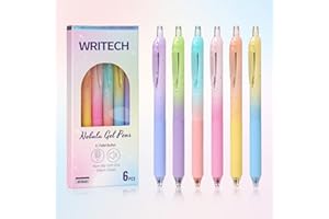 WRITECH Gel Pens Fine Point: 0.7mm Black Ink Retractable 6ct Smooth Writing with Aesthetic Gradient Color Barrel for Journaling Note Taking Silent Click No Smear Nebula Pen Set