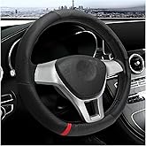Sbulhia Carbon Fiber Car Steering Wheel Cover, 15-inch Anti-Slip Soft Microfiber Steering Wheel Protector, Breathable Elastic Wheel Cover for Sedan Truck SUV, Car Accessories (Black)