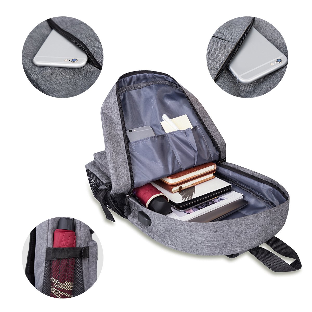 Casual Laptop Backpack School Bag Daypack Bookbag with USB Charging Port Fits 15 Inch Laptop Notebook for College Students Travel Backpack Women & Men (Gray)