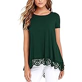 RAGEMALL Women's Tops Short Sleeve Lace Trim O-Neck A-Line Tunic Blouse Tops for Women