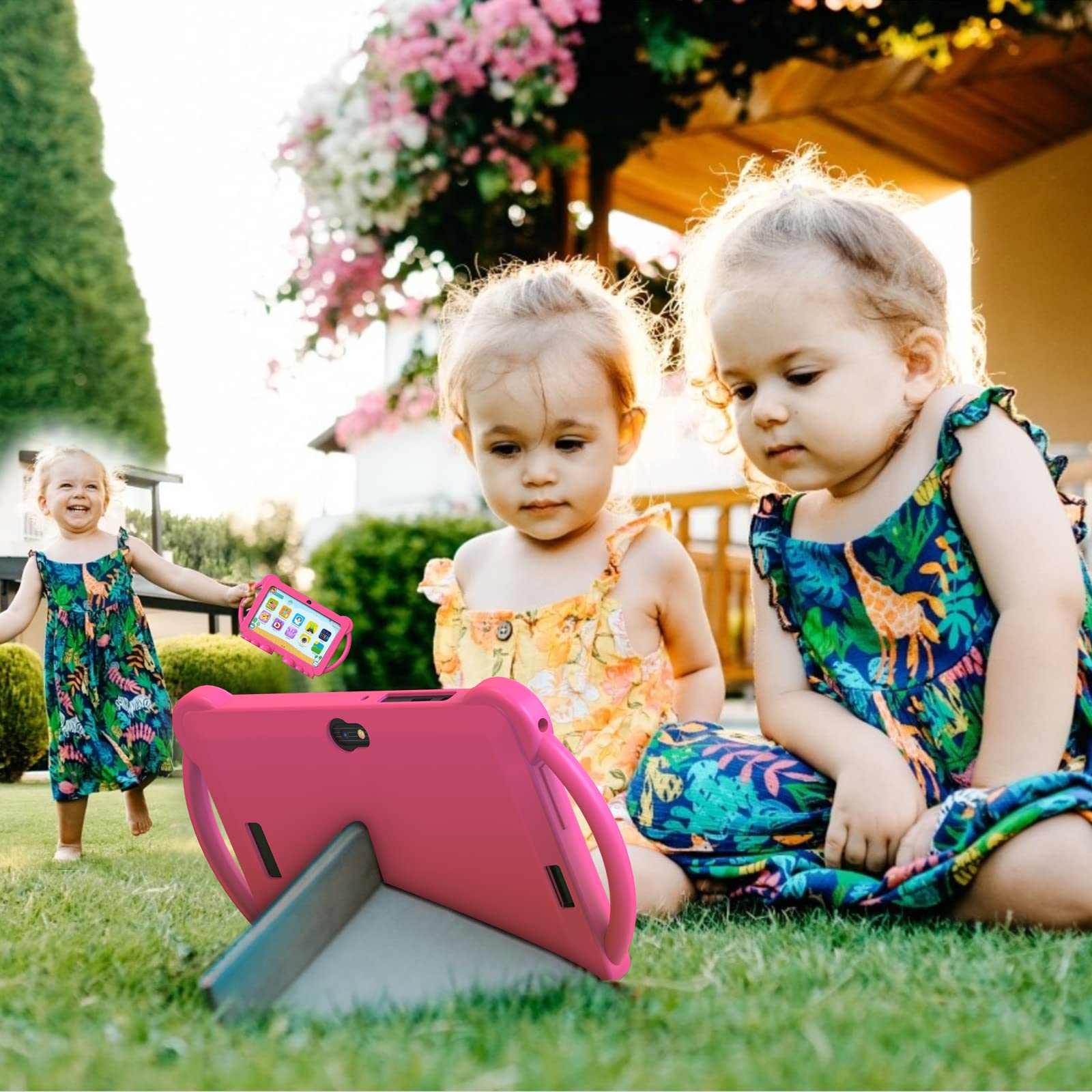 YOBANSE Kids Tablet, 7 inch Tablet for Kids 6GB RAM 32GB ROM Android 13 Bluetooth, WiFi, GMS, Parental Control, Dual Camera, Shockproof Case, Educational, Games(Pink)