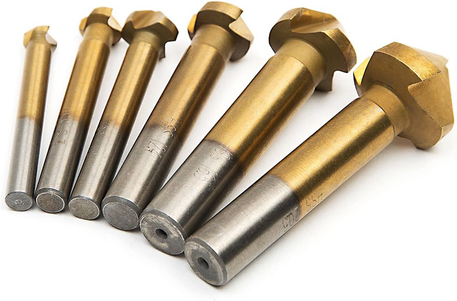 MALAYAS 6pcs 90 Degree 3 Flute 6.3-20.5mm HSS Countersink Drill Bit Titanium Coated Chamfer Cutter End Mill Cutting Tool Set - Image 5