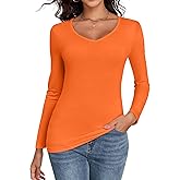 Qzzater Long Sleeve Shirts for Women V-Neck Lightweight Slim Fit Fall Basic Undershirts Layer T Shirt Outfits 2025