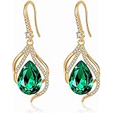 Austrian Crystal Hollow Teardrop Halo Drop Twisted Dangle Earrings for Women 14K Rose Gold Plated Hypoallergenic Jewelry