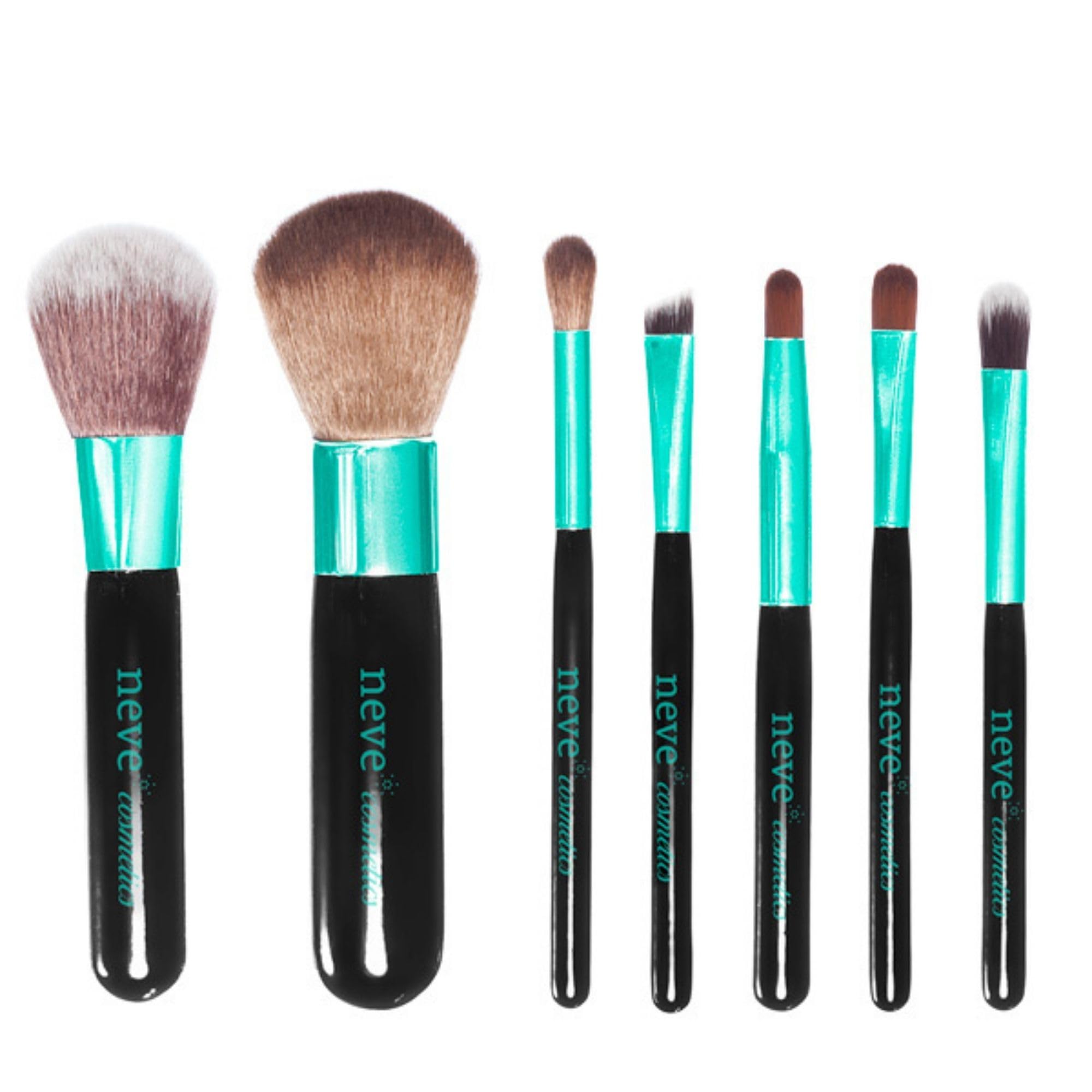 Neve Cosmetics Travel Brush Set in Handy Cosmetic Bag with Zip Pouch | "Aqua Makeup"