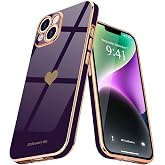 Teageo for iPhone 14 Plus Case Cute Luxury for Girls Women, Dark Purple | Luxury Plating, Girly Love-Heart Pattern, Soft TPU Back Cover, Camera Protection Shockproof Phone Case