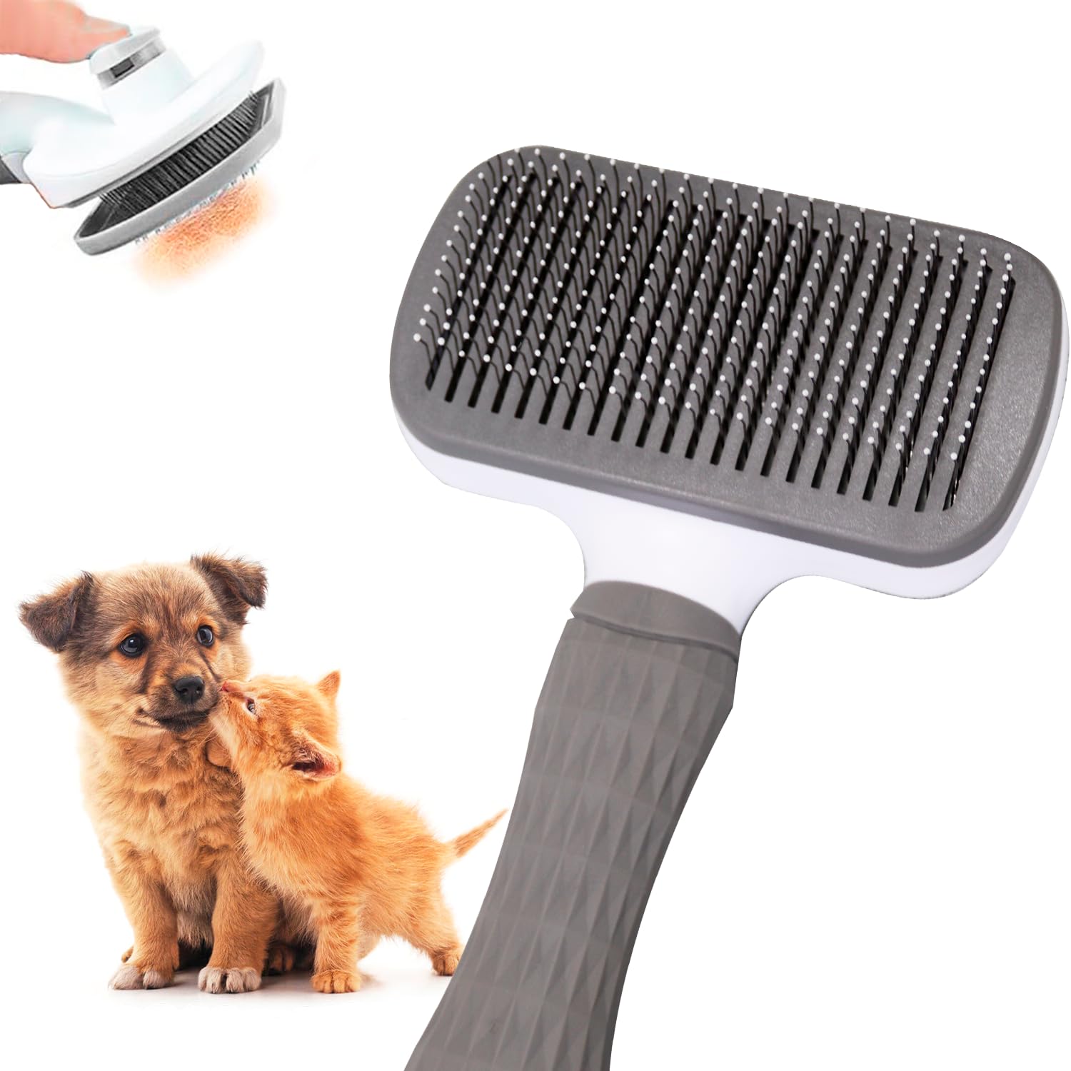 Edipets, Cat Brush, Dog Brush, for Long Fur, Shedding, Detangler, Silicone and Steel Bristles, Ergonomic, Pet Accesories (Grey)
