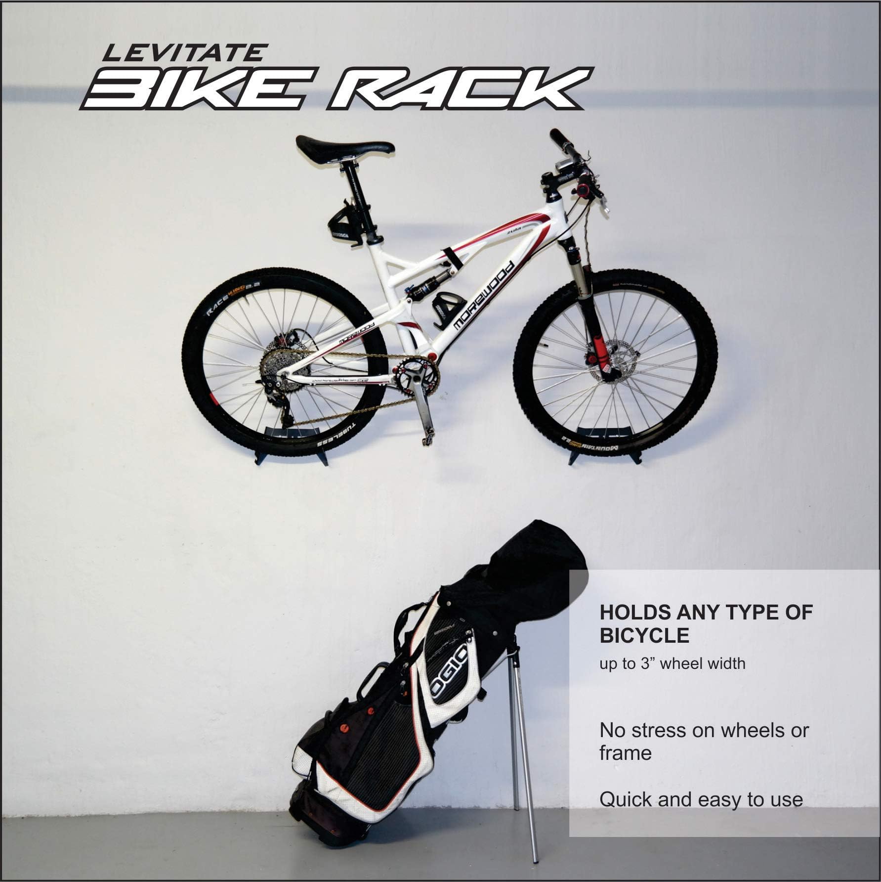 GLI BLACK - Adjustable Wall Mounted Bike Rack & Accessory Hook Combo