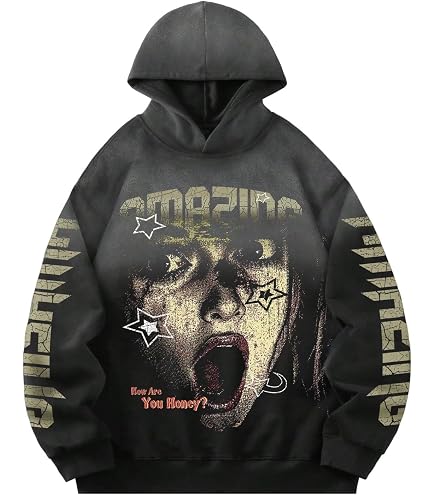 Qswey Unisex Y2K Graphic Hoodies Mens Oversized Vintage Hoodies
