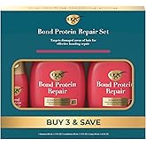 OGX Repair & Protect Bond Protein Repair Haircare Set, Lightweight Shampoo & Conditioner for Damaged Hair, 450°F Heat Protect Spray for weightless damage protection, 3 Items